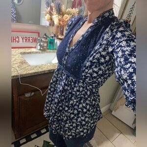 Band of Gypsies long sleeved blouse button  cottagecore peasant boho floral